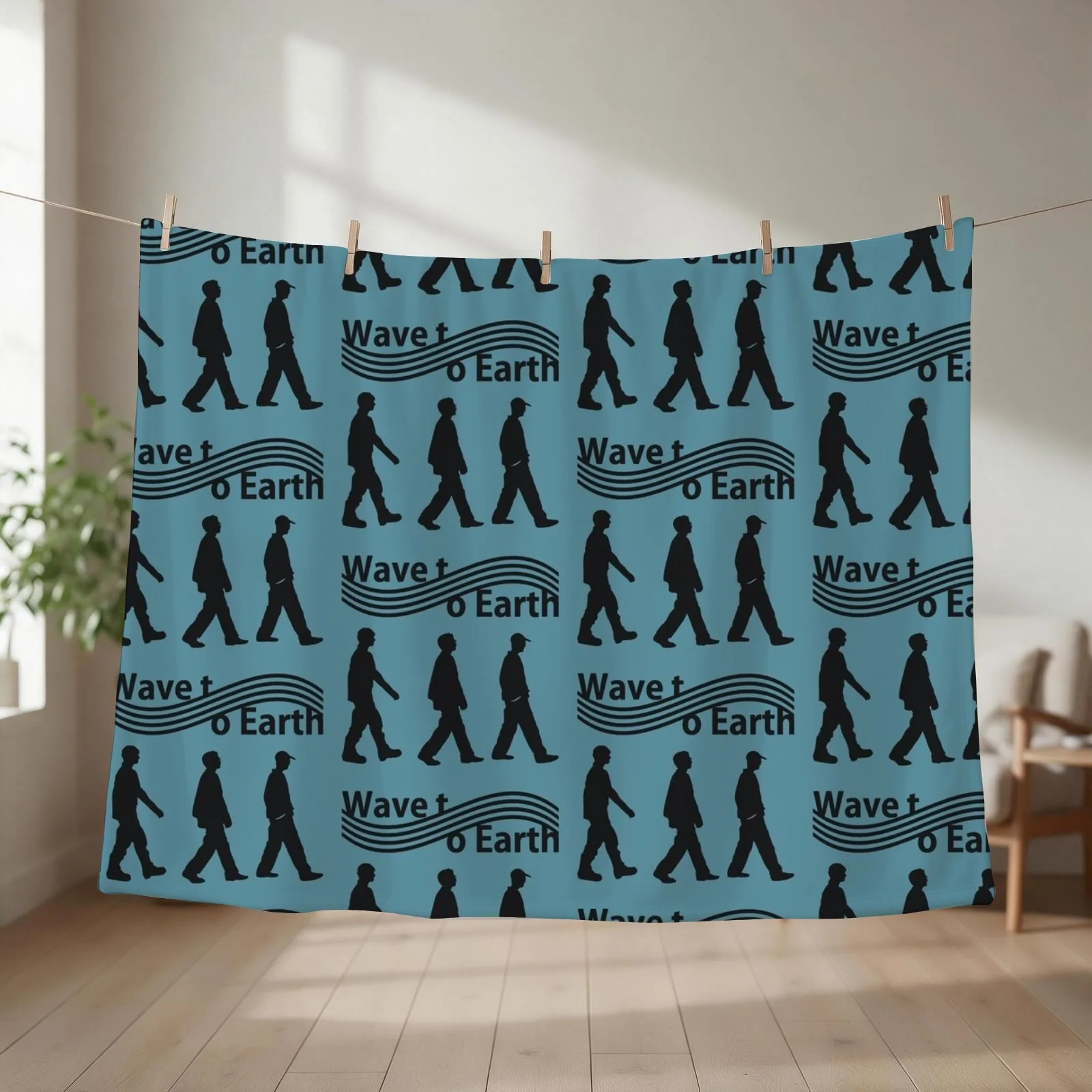 Wave to Earth - Black Stencil Throw Blanket couch cozy soft plush fuzzy picnic outdoor blanket