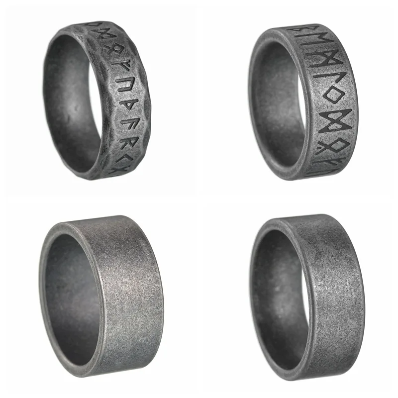 Fashion Retro Viking Rune Ring for Men Women Stainless Steel Odin Rune Letter Rings Couple Simple Amulet Jewelry Gifts