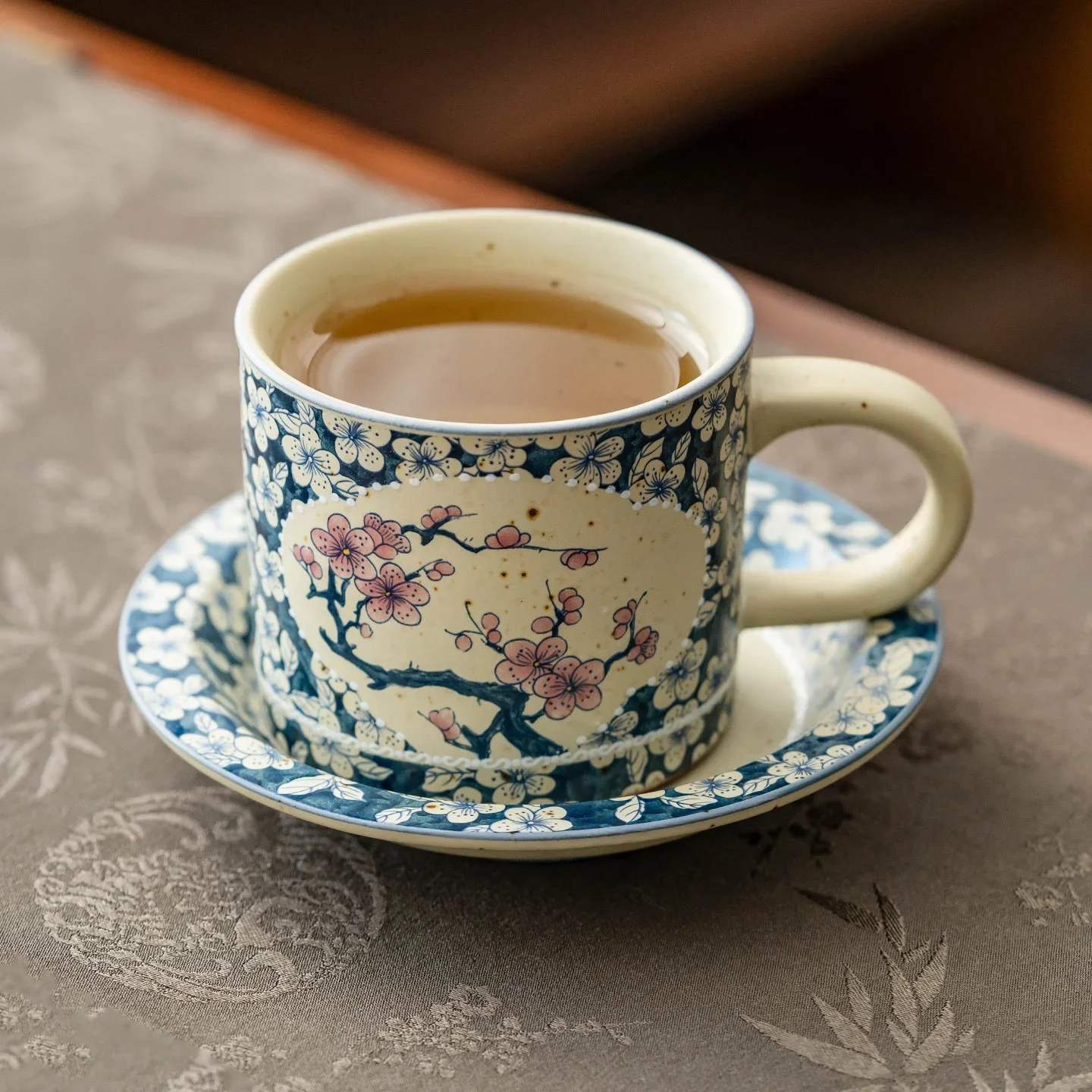 Flint Red Meilan Bamboo Chrysanthemum Ceramic Espresso Cup High-end Latte Cup Afternoon Tea Coaster Set Coffee Cup Tea Tableware