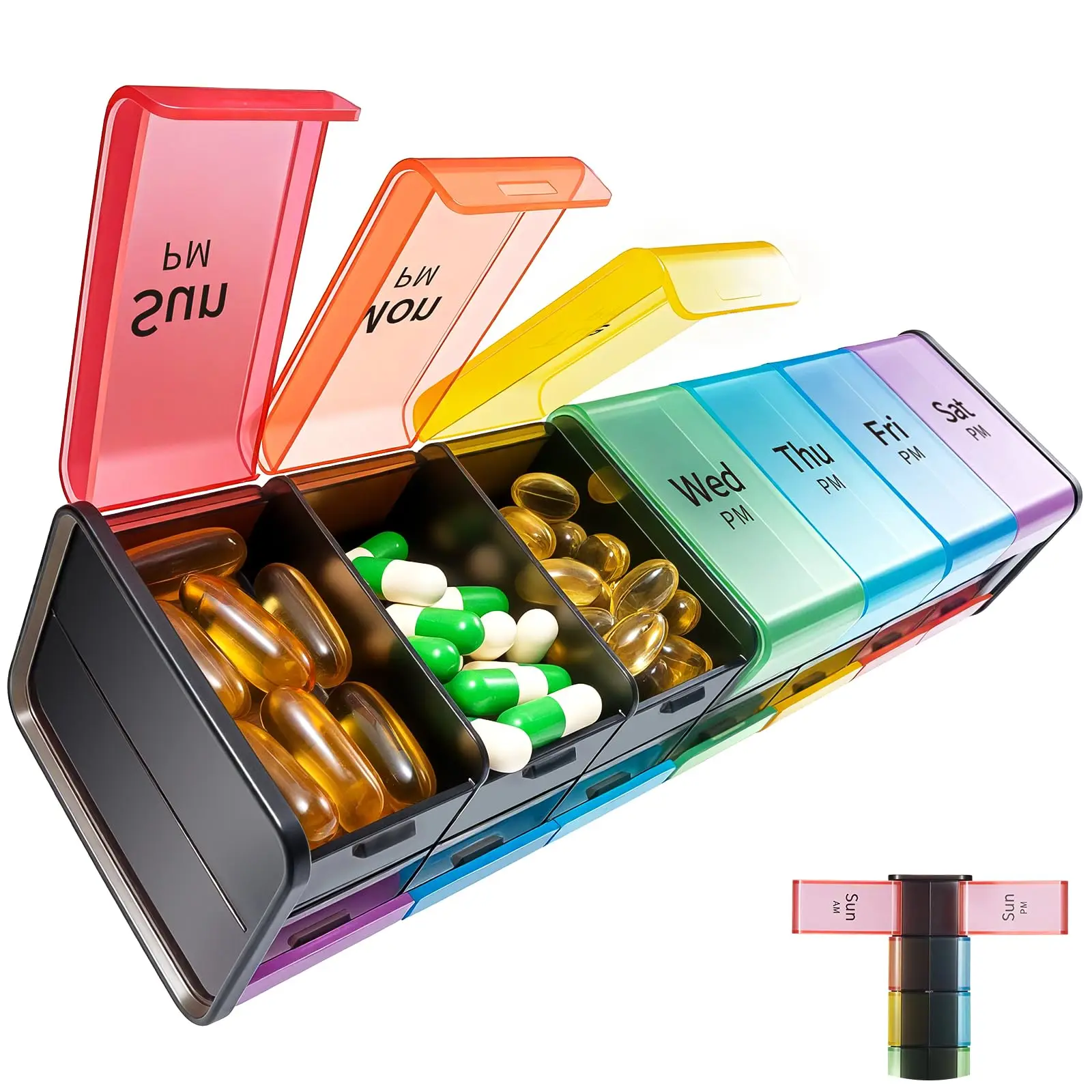 XXL Weekly Pill Box 2 Times a Day, 7 Day Large Capacity AM PM Pill Organizer, BPA-Free Portable Daily Medicine Case