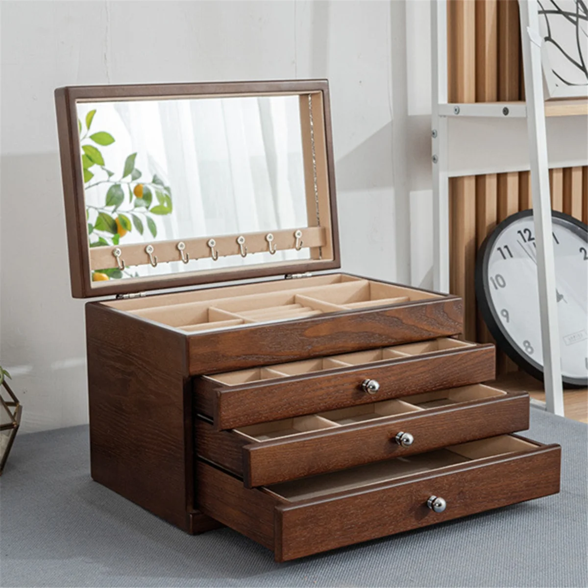 

Wooden Jewelry Box Multi-Layer Flip Cover Jewelry Storage Box Gold Jewelry Hair Accessories Wooden Box Retro Jewelry Box