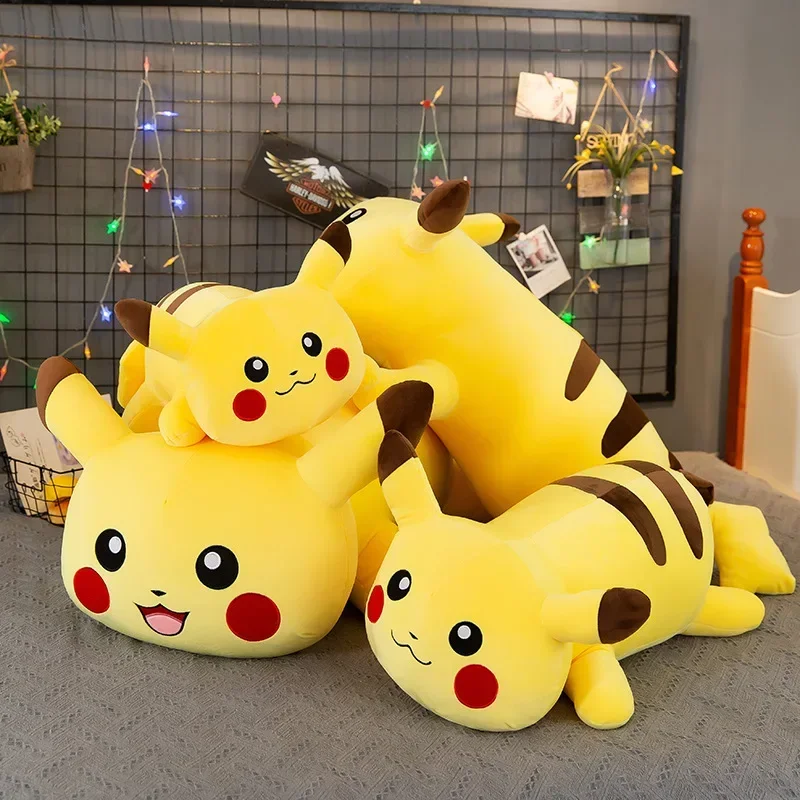 Pikachu Pokemon Plush Toys Prostrate Cute Anime Plushie Dolls 40-80cm Kawaii Soft Stuffed Pillow Christmas Gifts for Children