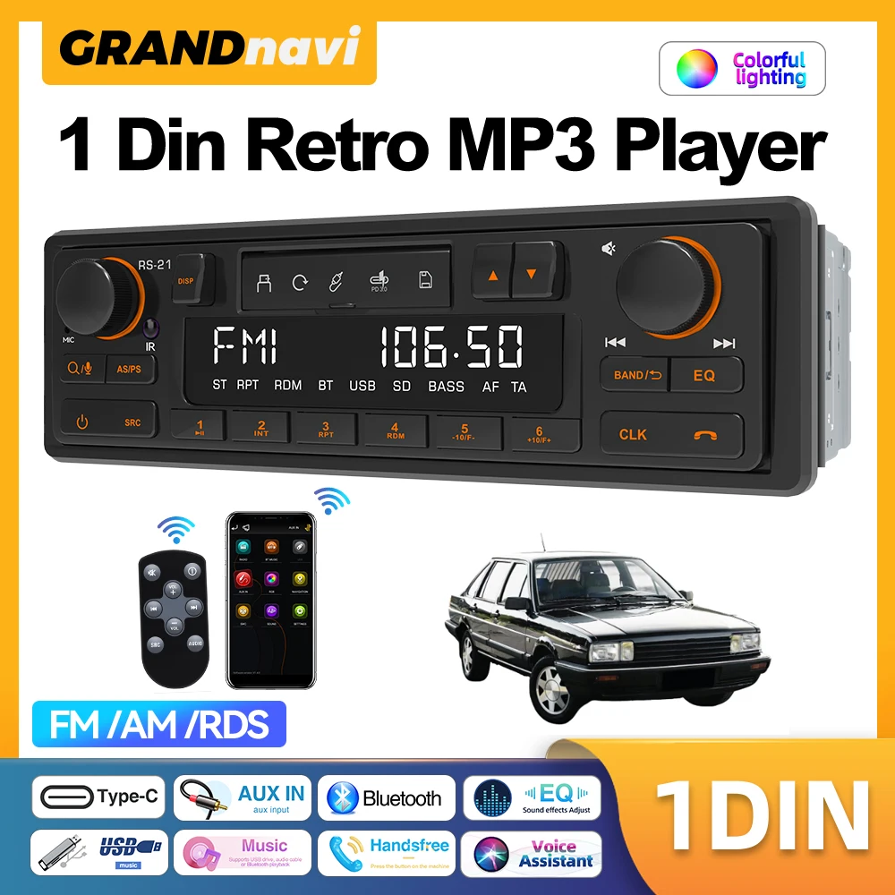 1DIN Retro Car Radio MP3 Player FM AM RDS EQ Bluetooth USB For VW Porsche Benz BMW Audi Land Rover Alfa Romeo Madza
