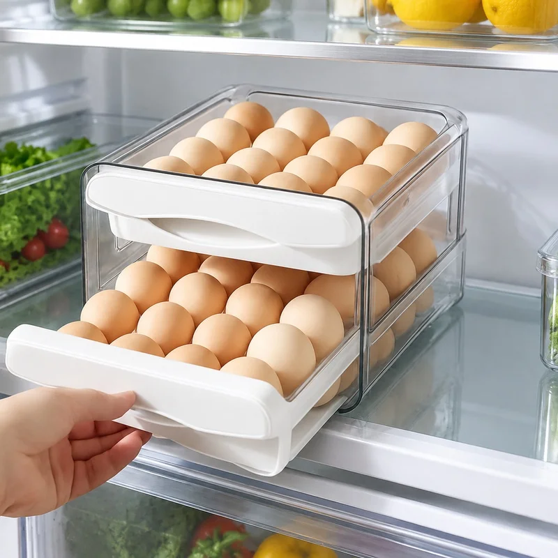 Two-Layer Plastic Egg Storage Container with High Capacity for Kitchen and Fridge Organization