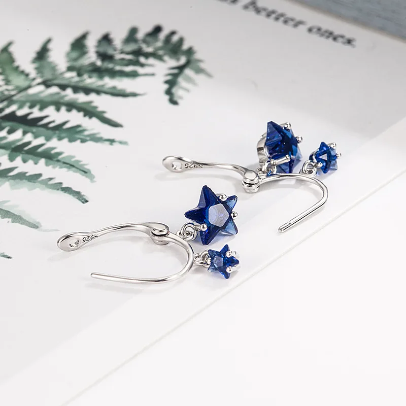 KOFSAC Fashion Blue Stars Hoop Earrings For Women 925 Silver Earring Jewelry Cute Girl Valentine\'s Day Accessories Gifts