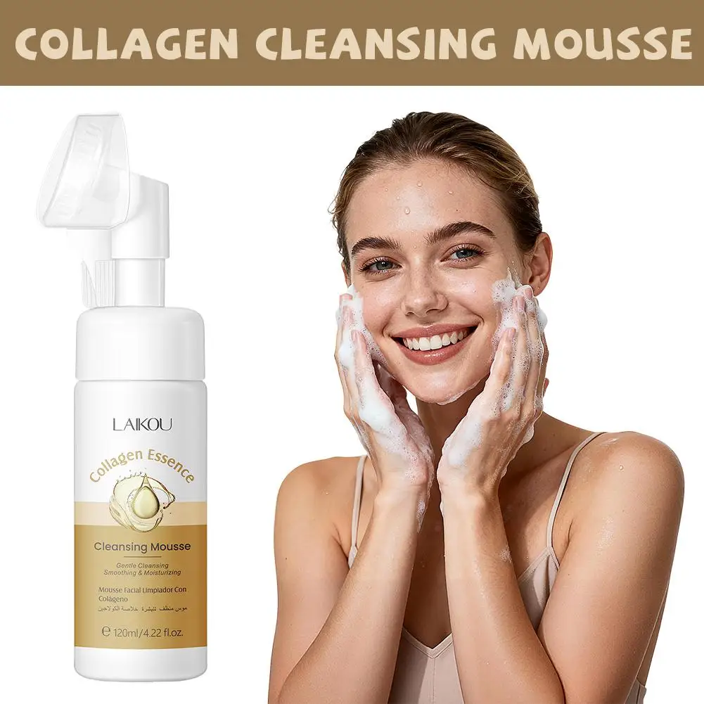 

120ml Collagen Essence Cleansing Mousse Gentle Deep Cleansing Smooth Moisturizing Whiten Cleanser With Brush Multi-foam Mousse
