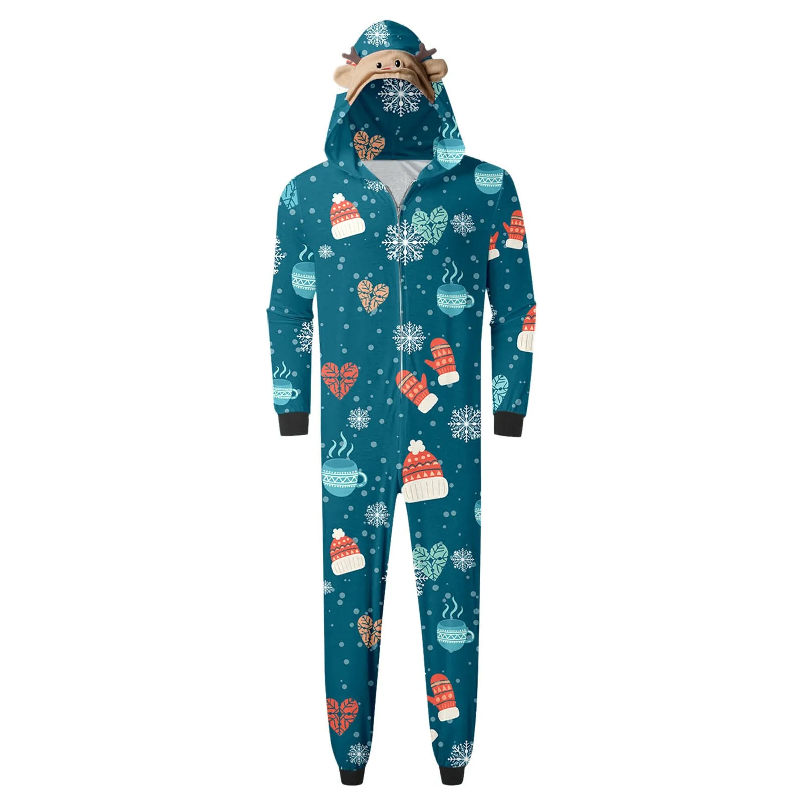 Family Matching Christmas Onesie, Cute Vacation Reindeer Print One-Piece Pajamas Hooded Romper Holiday Sleepwear Nightwear Party