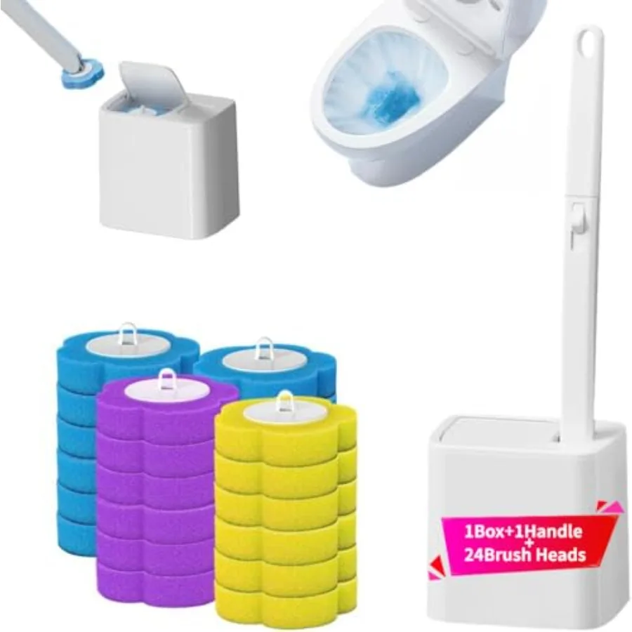

Disposable Toilet Brush with 24 PCS Replaceable Heads, Deep Cleaning Hygienic Bathroom Toilet Bowl Cleaning System with Holder