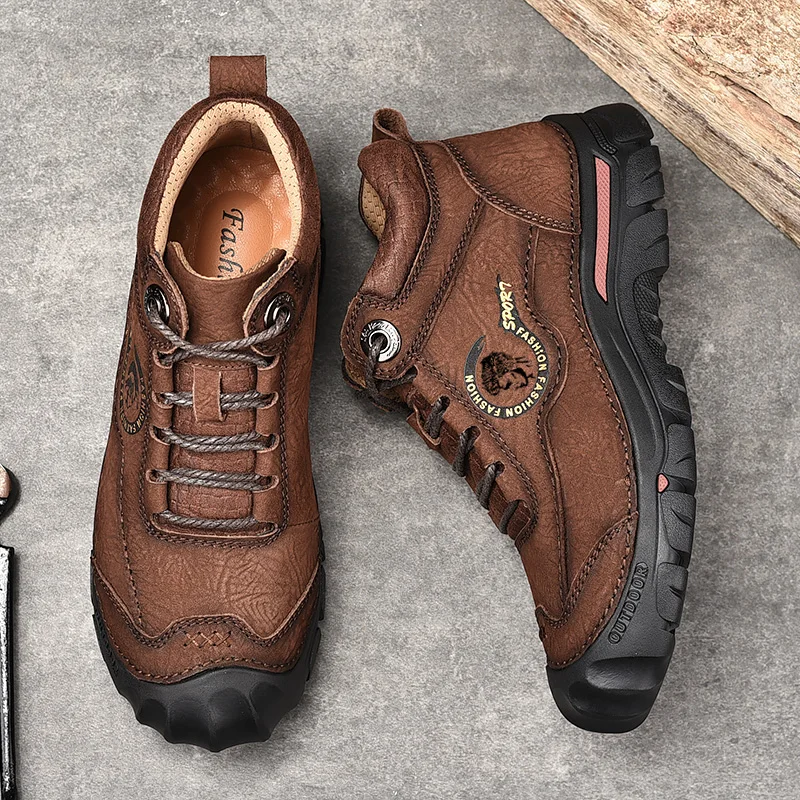 Winter Wear-resistant Mountaineering Boots Plush Warm High Quality Leather Outdoor Waterproof Boots for Work  Walking Snow Boots