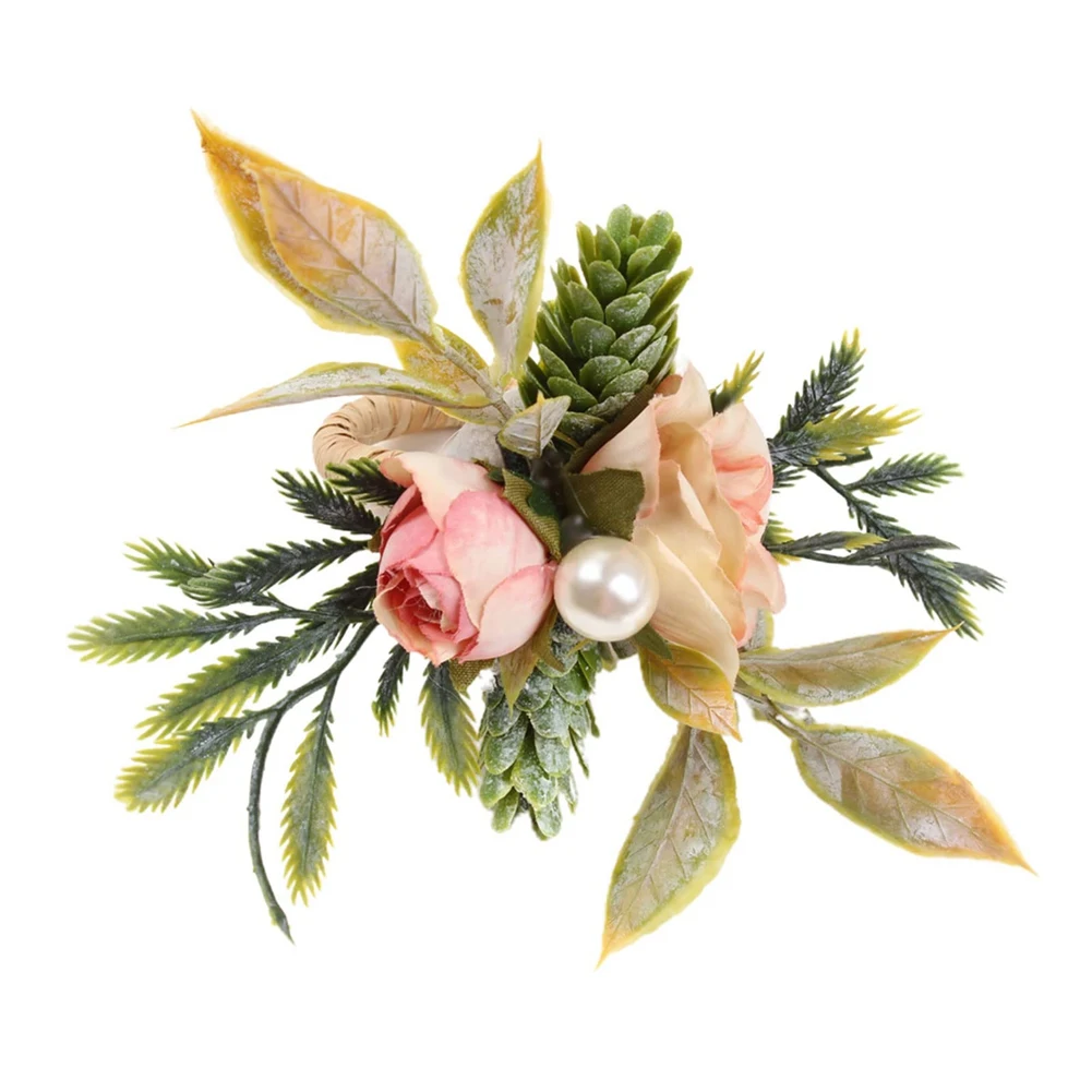 Quality! Double Rose Napkin Rings Set of 4, Pink Flower Napkin Rings with Berries and Green Leaves Handmade Napkin Ring Holders