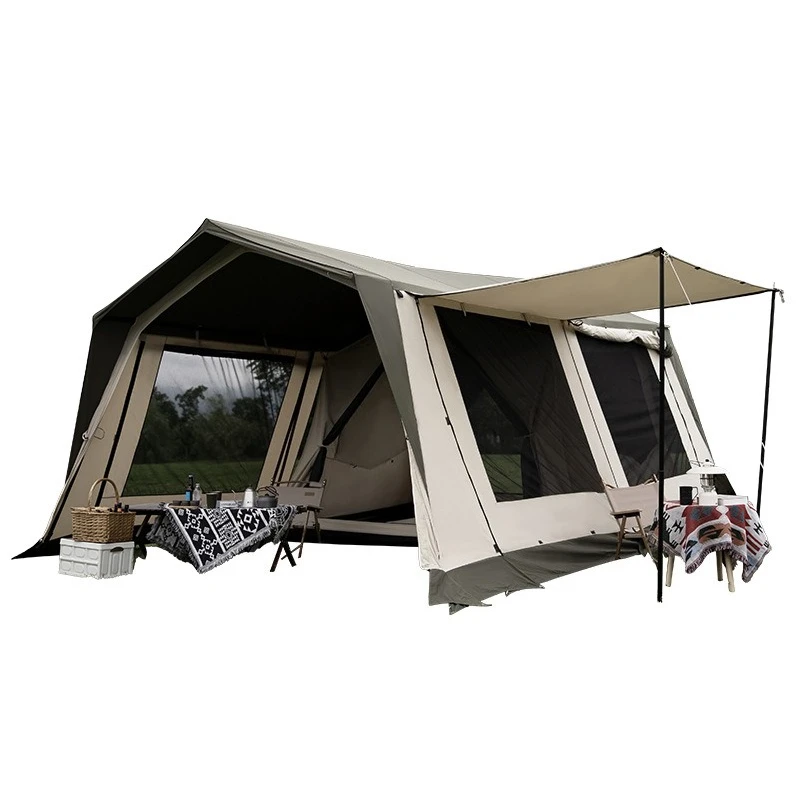 

tent outdoor camping tent camp one room and one living room double layer thickened rainproof and windproof canopy RV camping