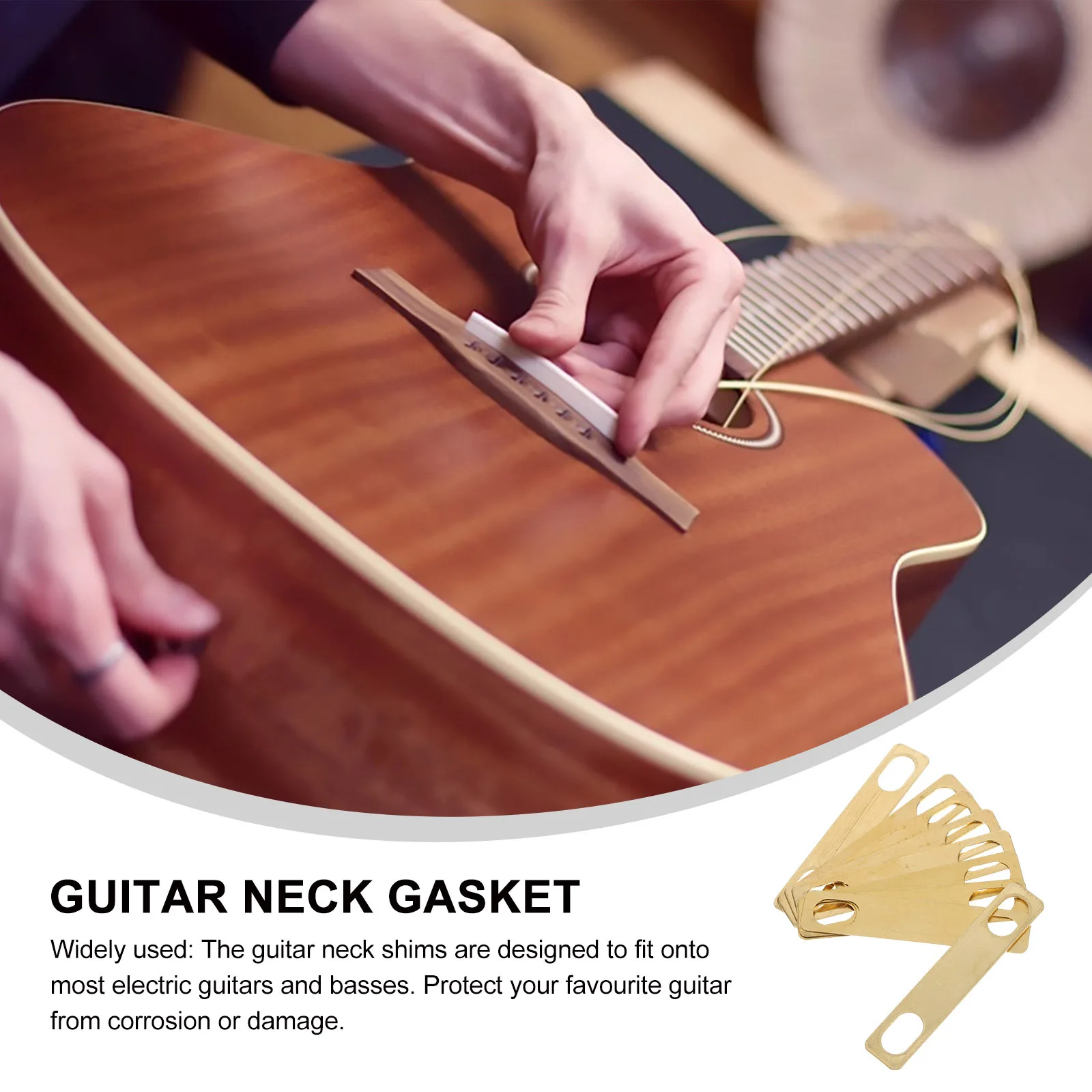 

10pcs Guitar Neck Shims Metal For Electric Bass Brass Heightening Gasket Replacement Accessories Compact Lightweight Design