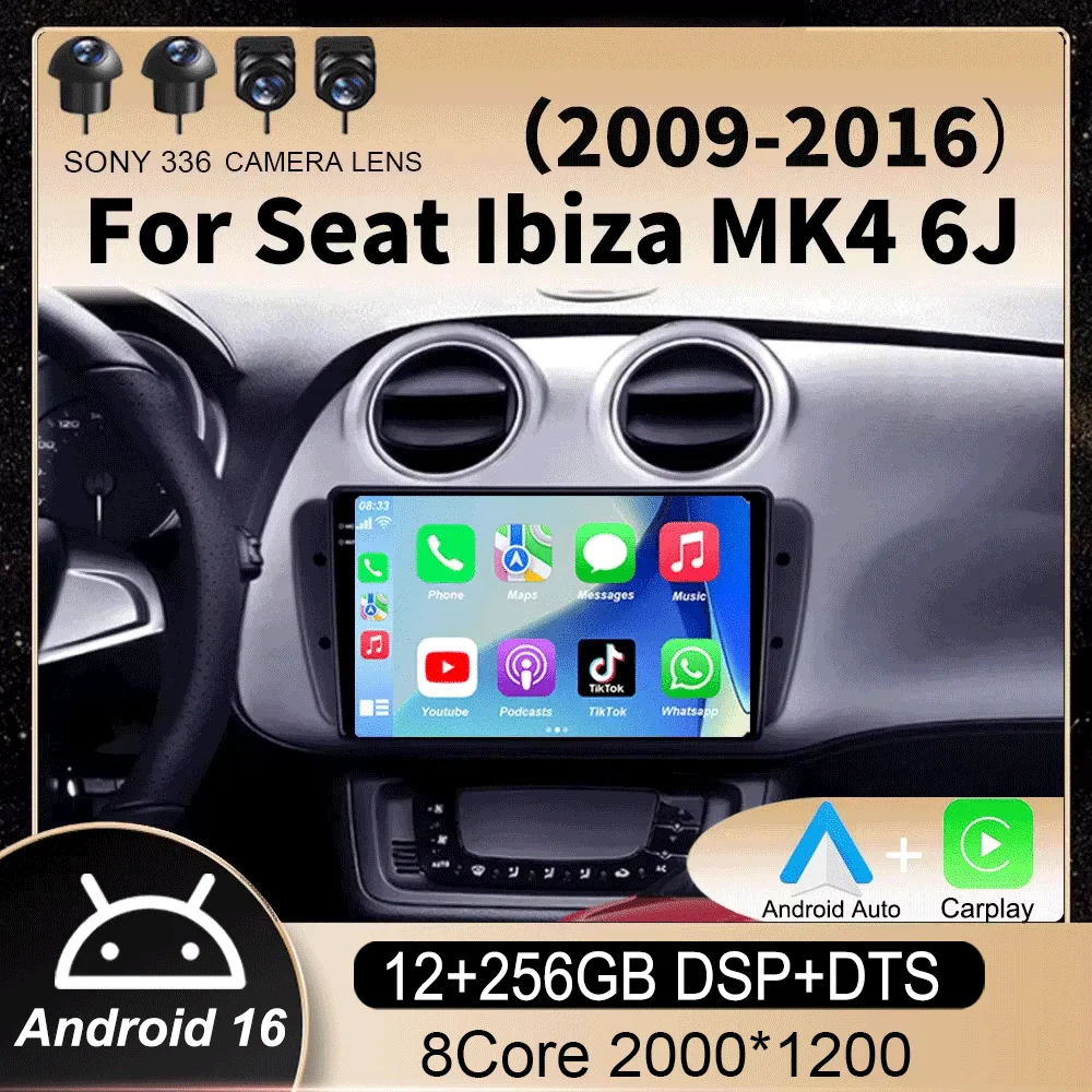 

Car Radio For Seat Ibiza 6j 2009 - 2012 Android 16 Multimedia Video Player QLED Touch Screen GPS Navigation Carplay Auto Stereo