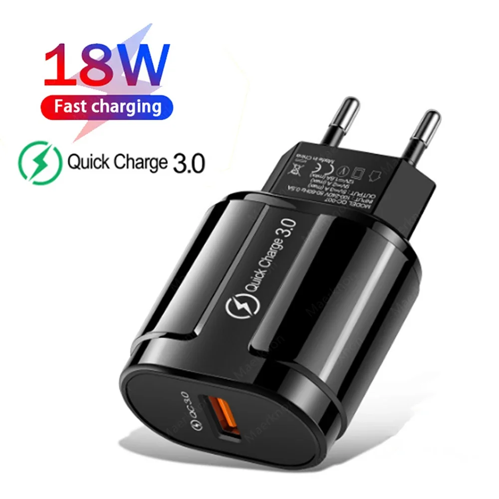 18W USB Charger Fast Charging EU/US Plug Power Adapter For iPhone Samsung Xiaomi Huawei Phone Quick Charge Travel Wall Charger