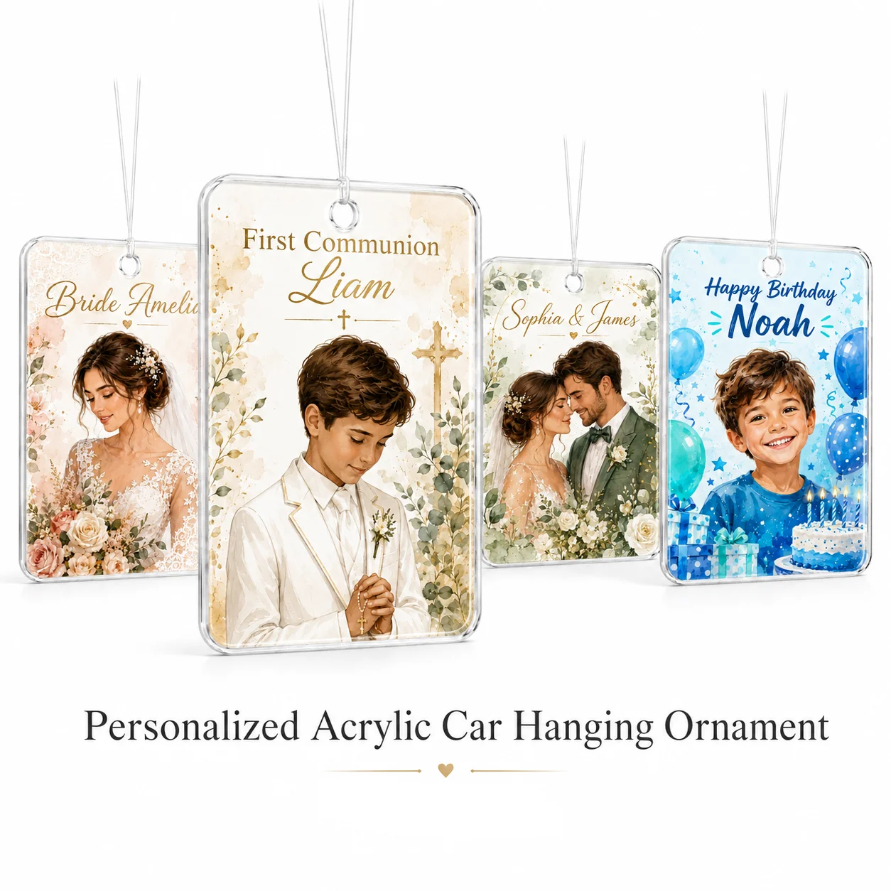 Car Accessories Mirror Hanging - 2D Flat, Custom Photo Car Hanging