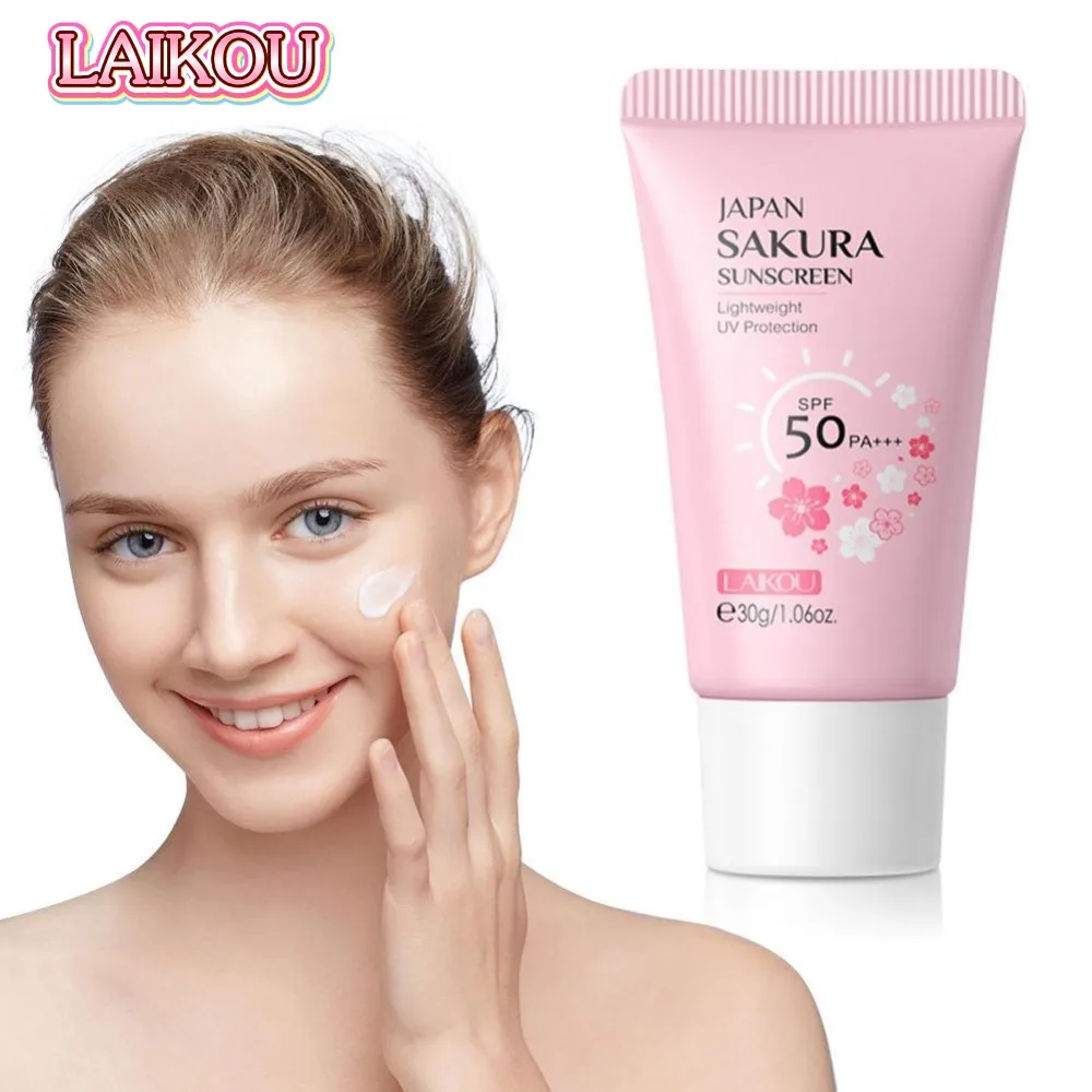 LAIKOU Sakura Sunscreen Cream 30g SPF50+ Waterproof Moisturizer Facial Sun Blocker Refreshing Concealer UV Protection Lotion