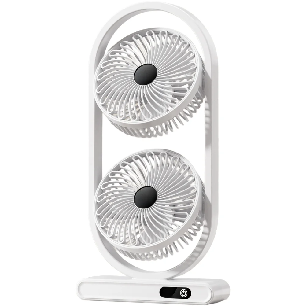 Two Adjustable Fan Heads USB Powered Desktop Fan with Digital Display for Targeted Airflow in Workspace Living Area or Tent