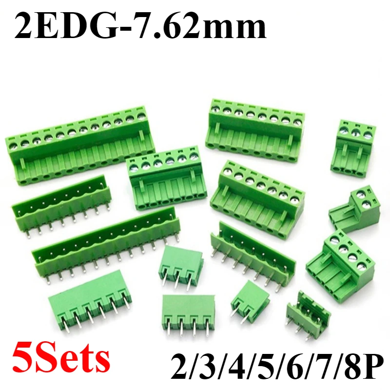 

5Sets 7.62MM Terminal Block 2/3/4/5/6/7/8P 2EDG-7.62 Male/Female Straight Curved Needle Socket PCB Wire Connector