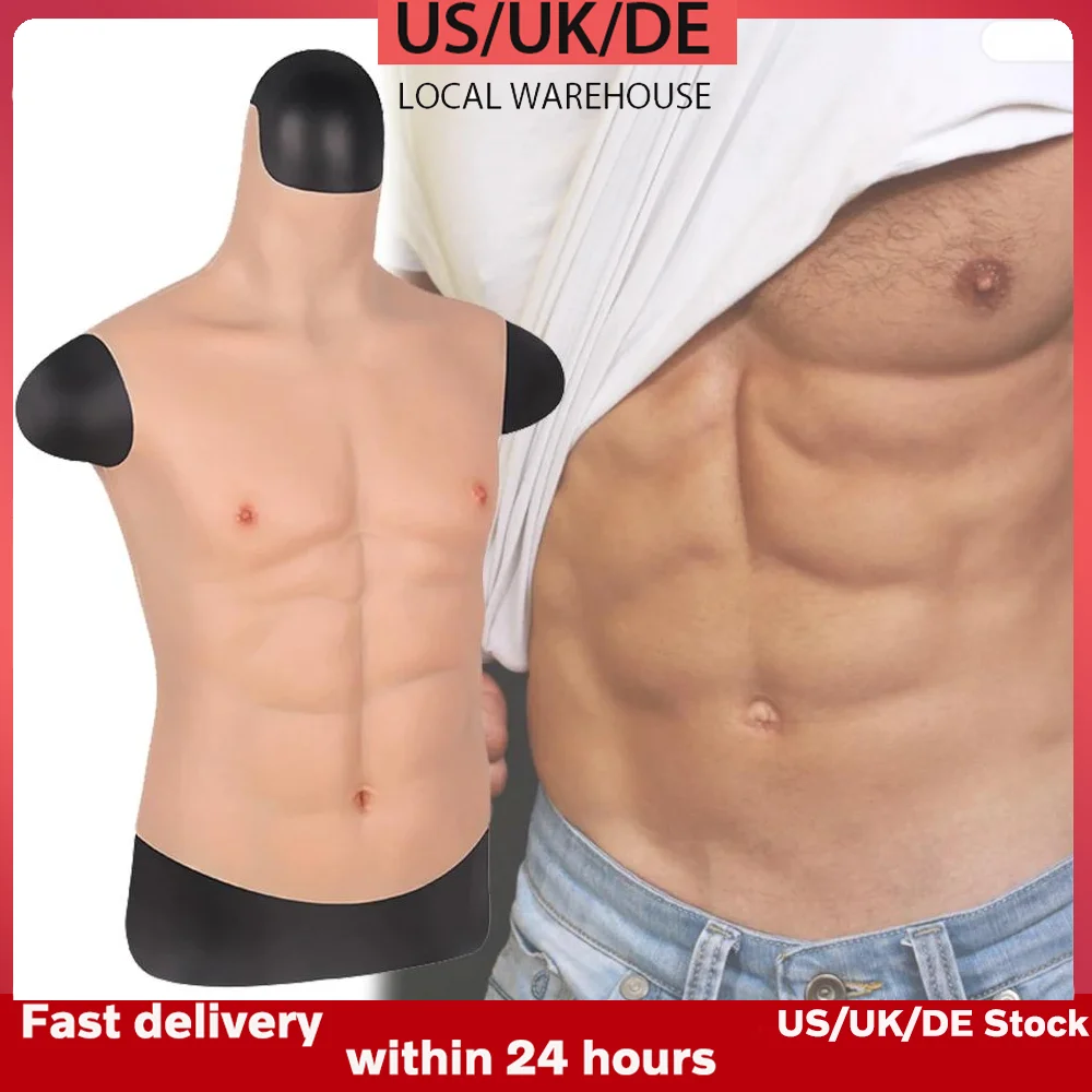 KnowU US/UK/DE Stock Fake Chest Muscle Belly Macho Soft Silicone Man Artificial Simulation Muscles High Collar Version Cosplay