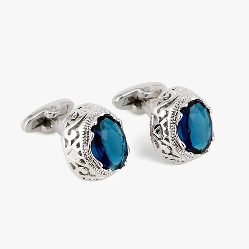 New Blue Rhinestone Cufflinks Luxury Men\'s Jewelry OL Business Banquet Shirts Buttons Mens French Cuff Link Wedding Accessories