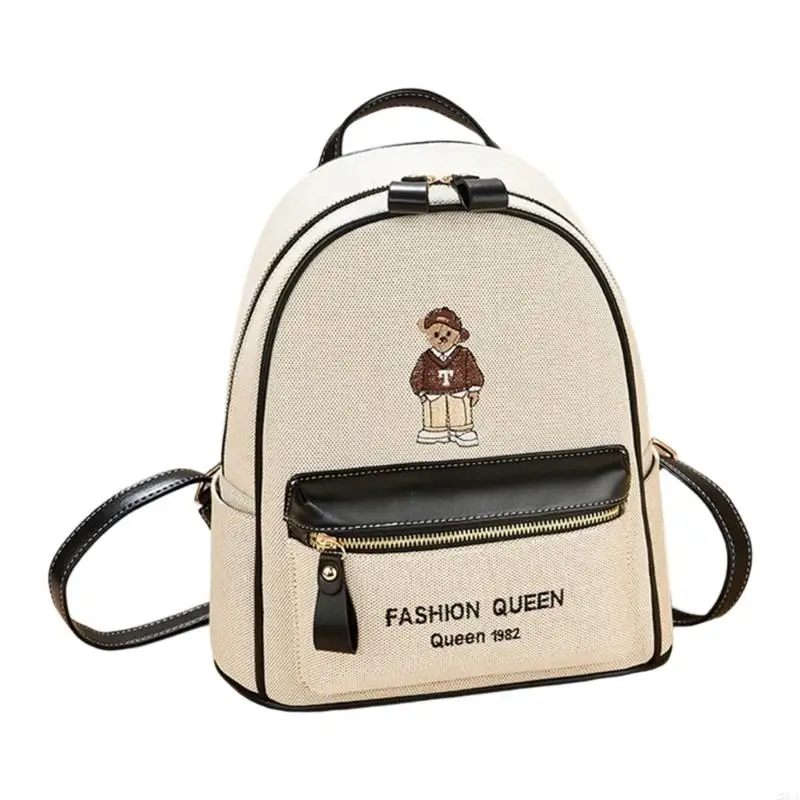Ergonomic Cartoon Backpacks Scratch Resistant PU Fabric Spacious Storage Embroidery Bear School Bag for Campus 20CA