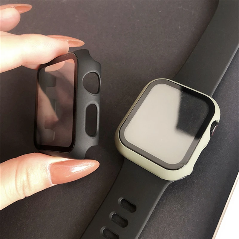 360 полноразмерная рамка для бампера, матовая жесткая фоторамка для Apple Watch 7/6/SE/5/4/3/2/1, защитная пленка из закаленного стекла для iwatch 41 мм, 45 мм, 40 мм, 44 мм