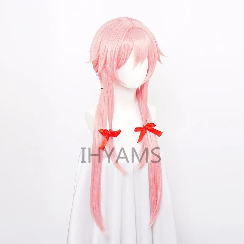 The Future Diary Yuno Gasai Long Pink Straight Styled Anime Cosplay Wig Mirai Nikki Synthetic Hair Wigs  Red ribbon   Wig cap