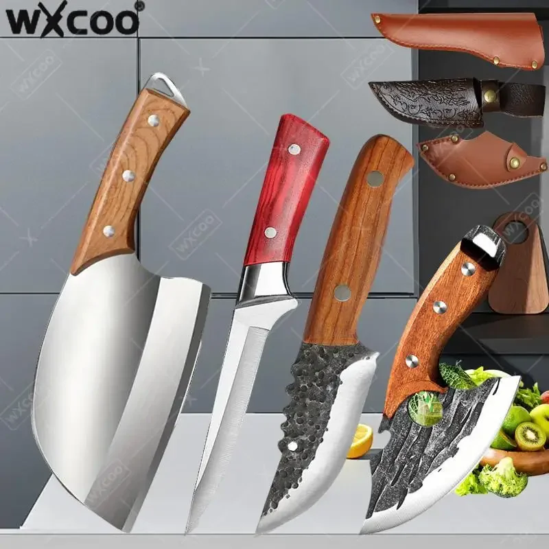

WXCOO Professional Chef Knife 1~4PCS Kitchen Knife Hand-forged Butcher Knife Sharp Boning Meat Cleaver for BBQ Cooking