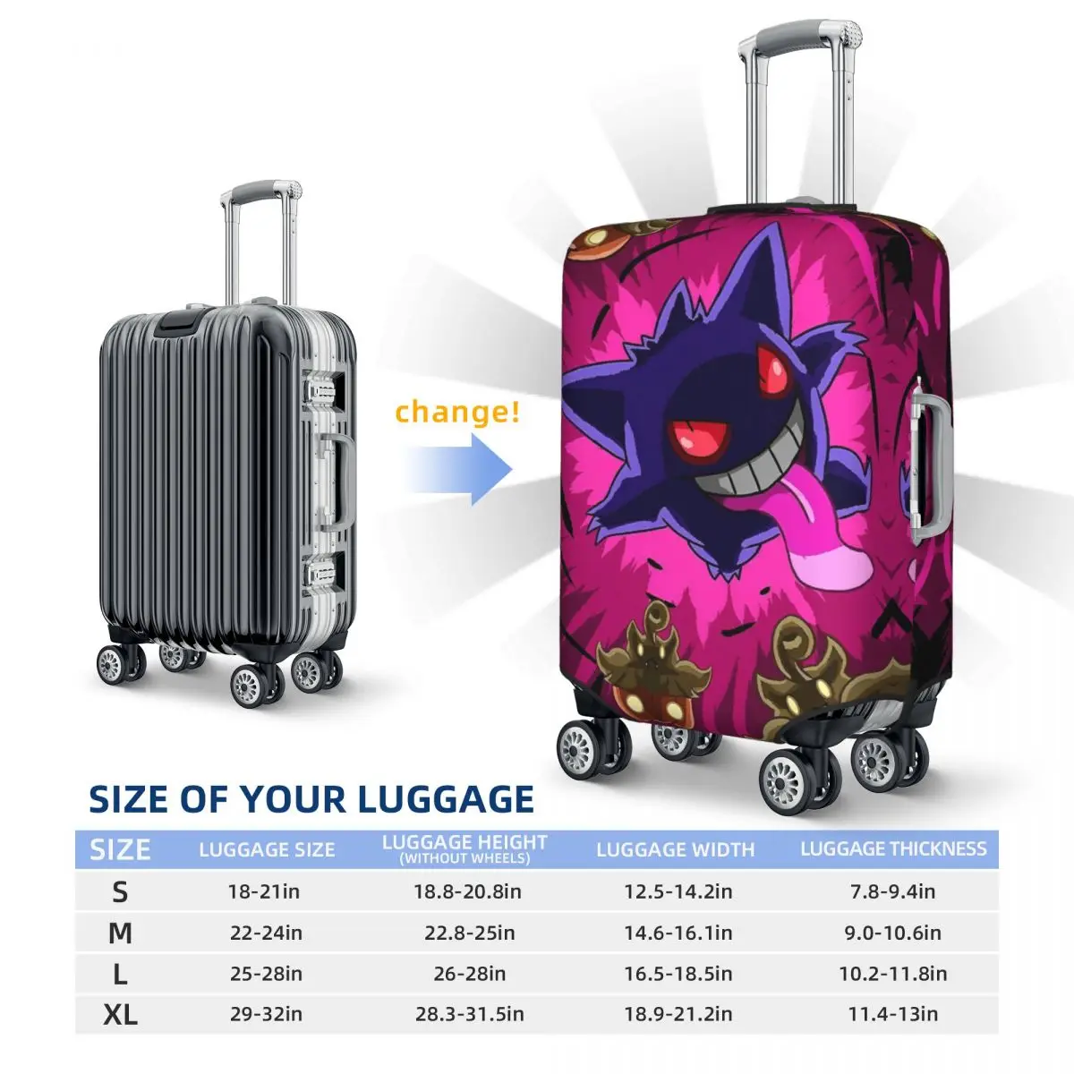 Gengar Pokemon Suitcase Cover Practical Business Protector Luggage Supplies Vacatio