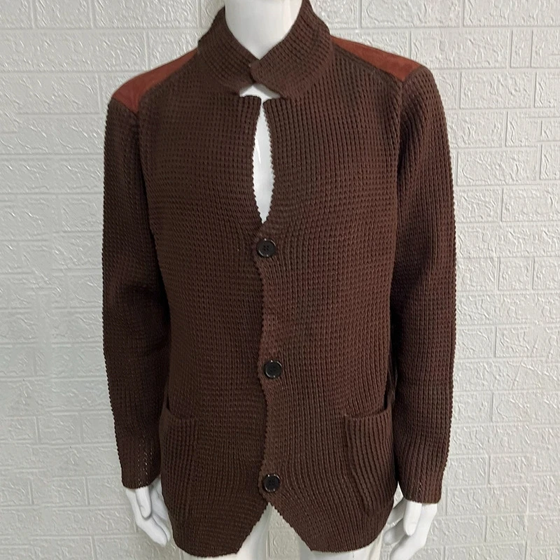 Moda de luxo outono e inverno novo suéter cardigan fino ajuste lapela manga comprida jaqueta de malha top mais suéter masculino