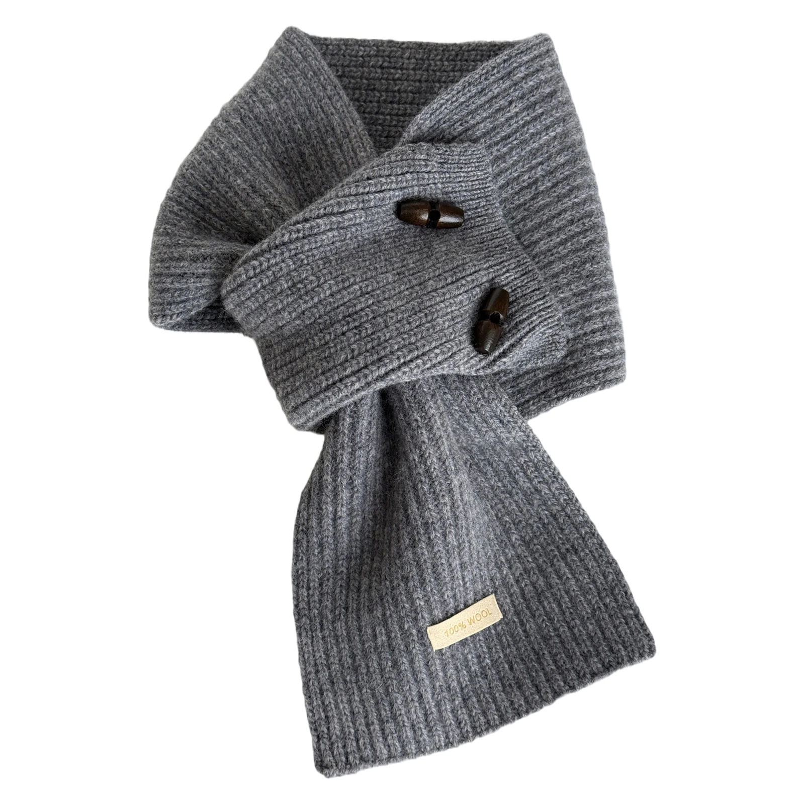 

Knitted Neck Wrap With Cow Horn Buckle Woolen Winter Warm Scarfs Fashionable Look Button to Clean, Ideal Women
