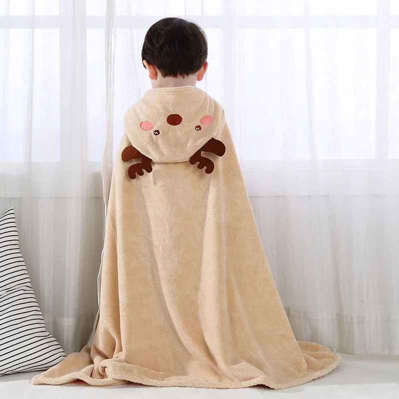 Poncho telo da bagno per bambini, accappatoio in velluto corallo ad asciugatura rapida, telo da bagno con cappuccio per bambini