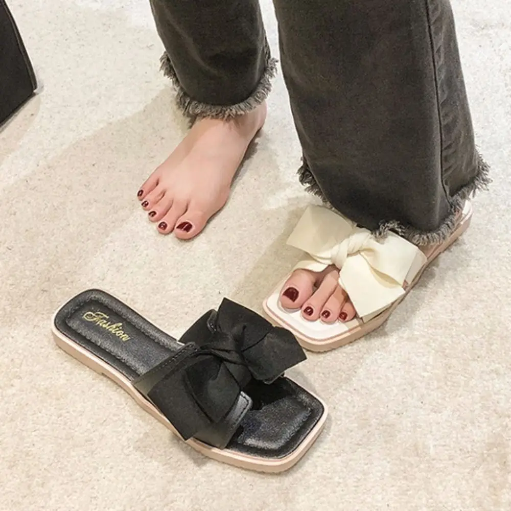 Casual Soft Sole Bowknot Slippers PVC Sweet Flat Slides Sandals Anti Slip Beachwear Slippers Women Summer - view 2