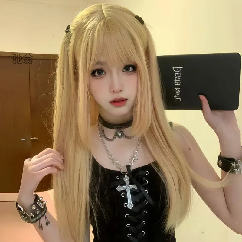 Riri 2025 cosplay Cu6 Peluca de anime Color oro blanco nota de muerte larga Misa Amane Cos personalidad Ji pelo princesa corte flequillo completo
