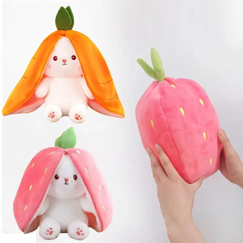 Two bags of Strawberry Rabbit Carrot Rabbit, strawberry transform rabbit fruit plush toy Carrot Pillow Rabbit Doll