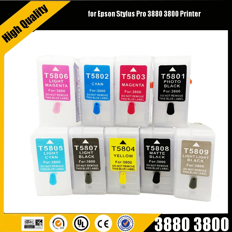 Многоразовый картридж Einkshop T5801-T5809 для принтера Epson Stylus Pro 3800 3880 с чипом-сенсором Многоразовый картридж Einkshop T5801-T5809 для принтера Epson Stylus Pro 3800 3880 с чипом-сенсором
