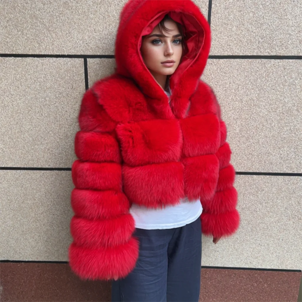 Veste à capuche en fourrure de renard naturel nouvelle veste d'hiver en fourrure de haute rue pour femme vraie fourrure de renard fourrure de raton laveur naturelle 3 rangées manteau de fourrure à capuche