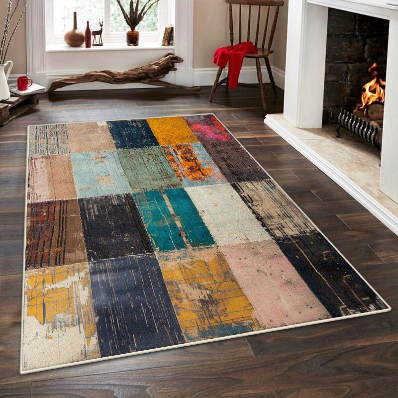 American Style Geometric Living Room Carpet Abstract Decoration Bedroom Bedside Non-slip Rug 200x300 Lounge Washable Floor Mat