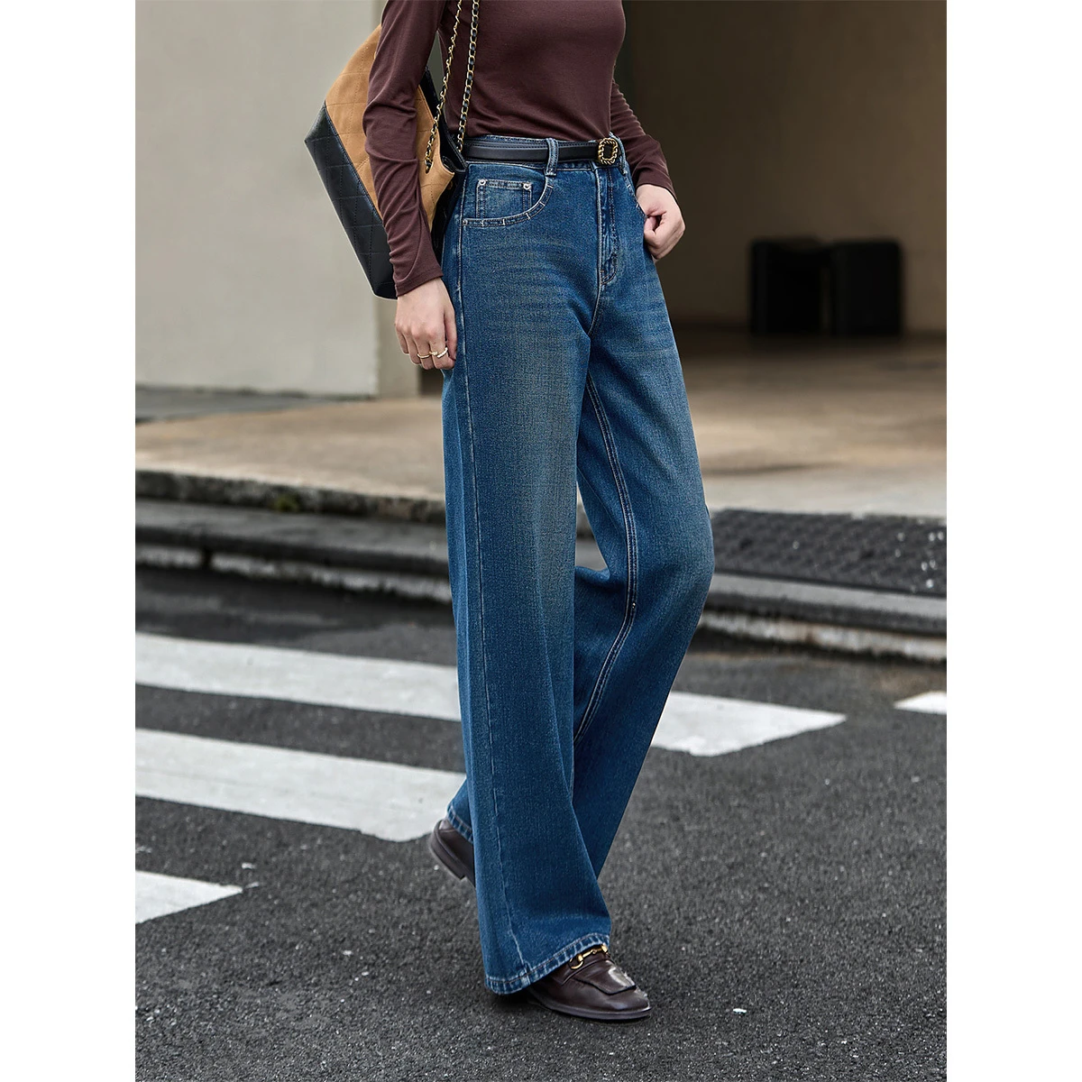 Vimly جينز مستقيم للنساء لخريف 2025 عتيق واسع الساق فضفاض فضفاض من قماش الدنيم قيعان عصرية غير رسمية للمكتب للسيدات 75251 #4