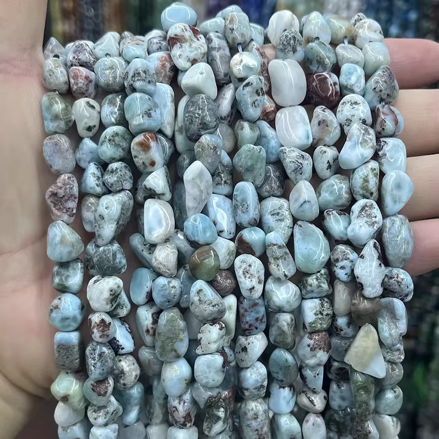 

8-10MM Natural Crystal Larimar Stone Irregular Faceted Loose Beads For Jewelry Making DIY Necklace Bracelet 15''