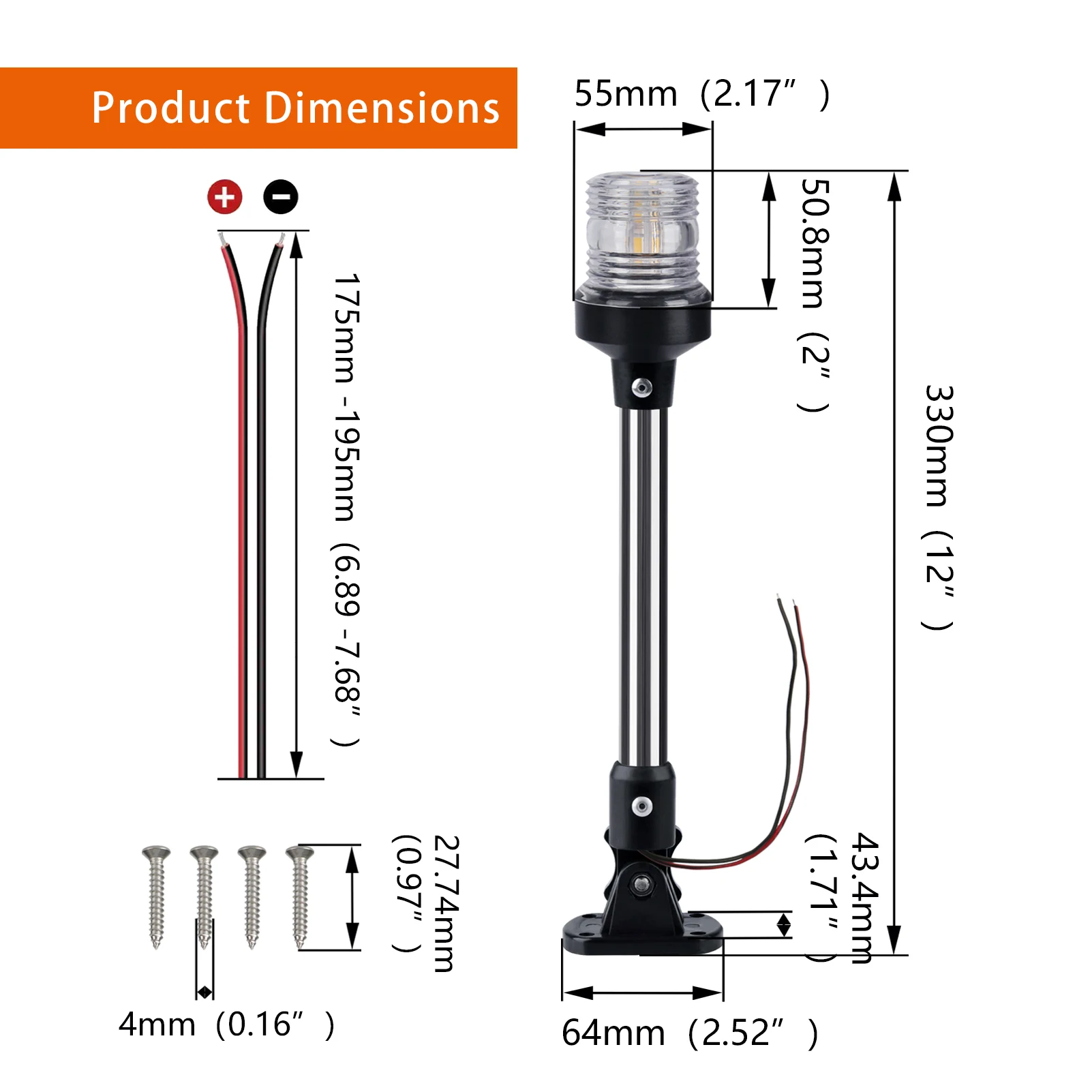 LED Fold Down Anchor Light, Sailing Signal Lamp for Marine, Boat Yacht Accessories, 12-24V