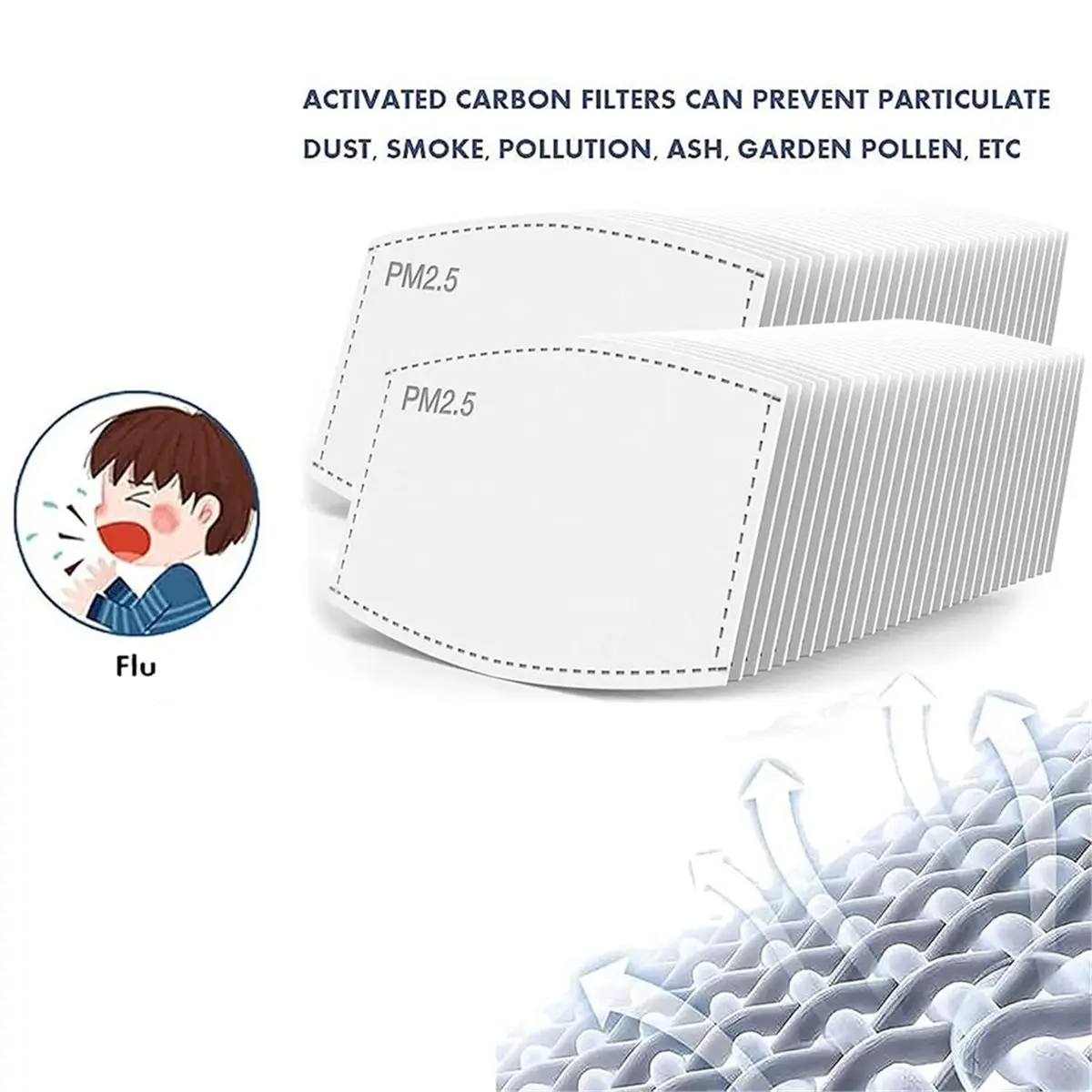 100Pcs PM2.5 Mask Filters 5 Layers Activated Carbon Non-Woven Mask Filters, Adult for Outdoor Activities Replaceable