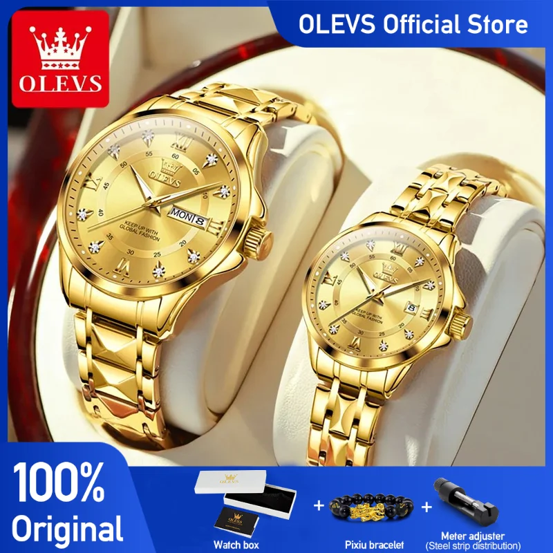 OLEVS 2906 Couple Watches Fashionable Original Luxury Waterproof Luminous Quartz Watch Day Date Wristwatch Mens and Womens Gifts