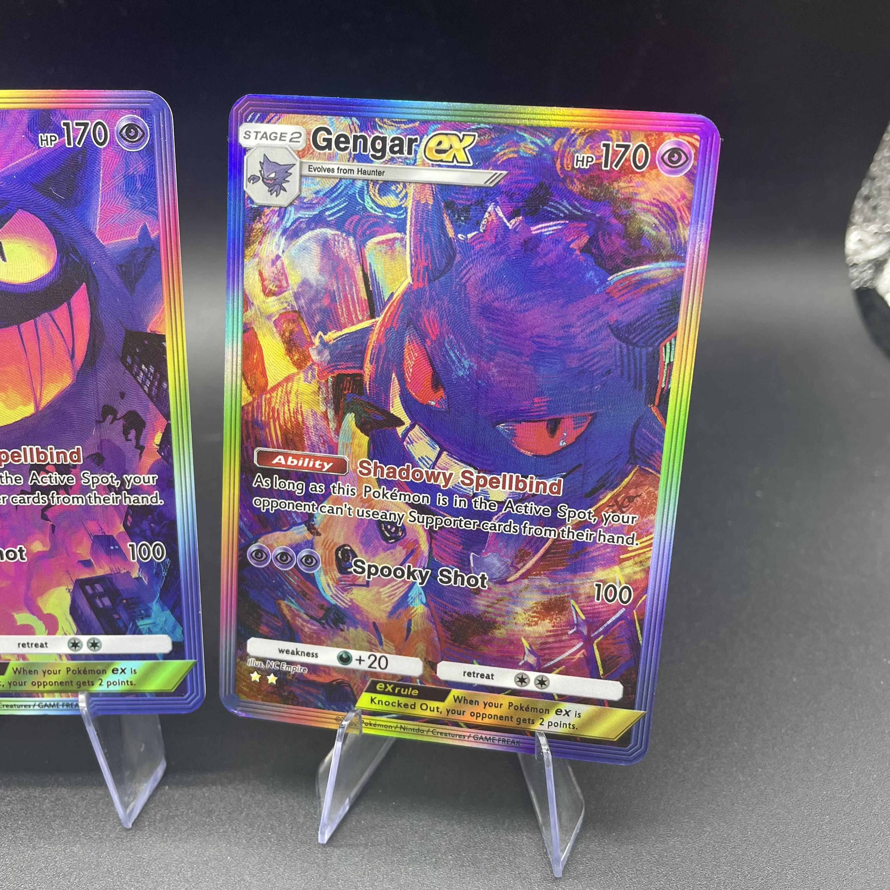 مجموعة بطاقات Ptcg Gengar Ex Holo - 3 قطع من بطاقات مجموعة ثلاثية الأبعاد ملونة عالية الجودة من ألعاب الرسوم المتحركة هدية للحفلات