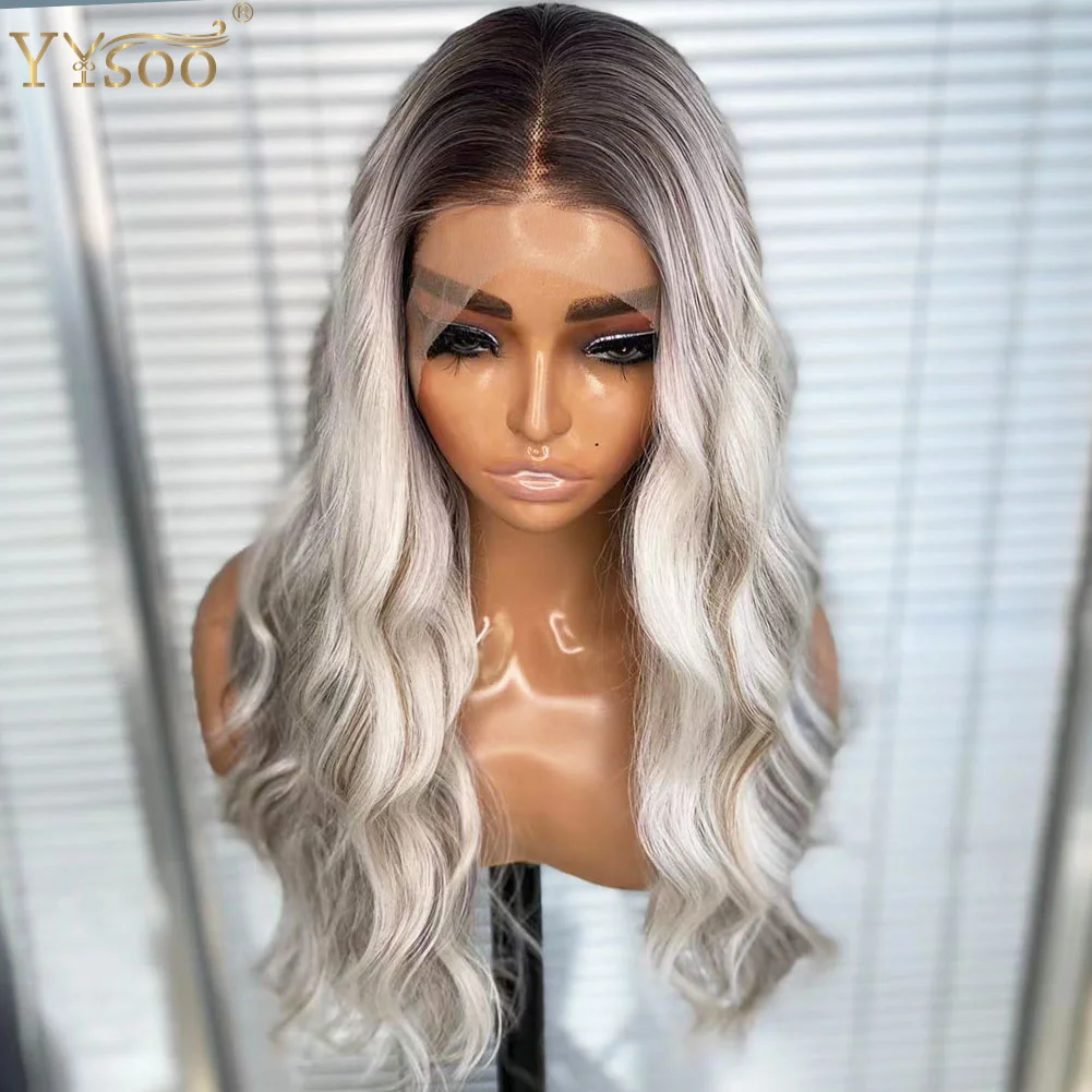 Yysoo Lange Pre Geplukt Hairline13x4 Futura Synthetische Lace Front Pruiken Voor Vrouwen 4T60H6M103 Water Wave Ombre Hoogtepunten Haar Pruik