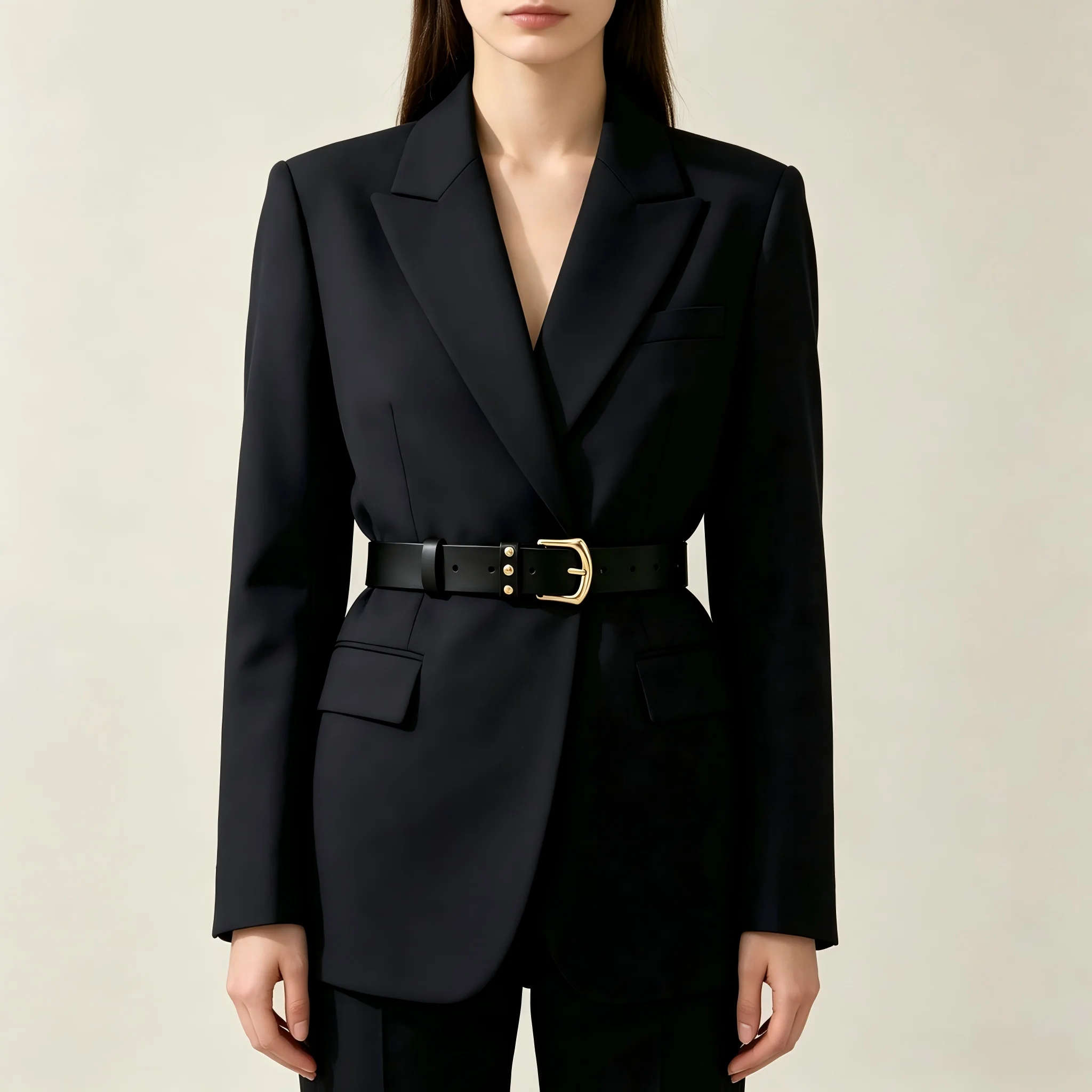 Girl's belt, solid color, rivets, simple and versatile, casual bohemian style, paired with suit jacket, jeans, fashionable