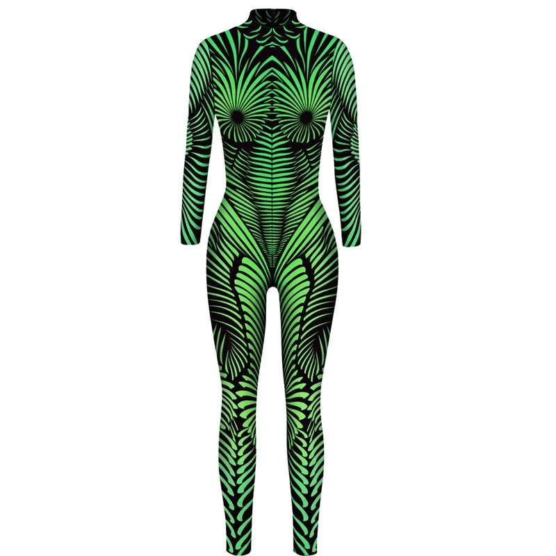 Zentai Frauen sexy schlanke Overall Cosplay Kostüm Halloween Party 3D-Druck Catsuit Bodysuit ausgefallene Kleidung