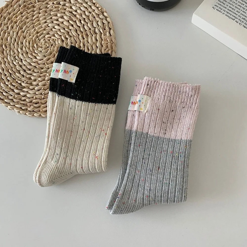 Fashion Middle Tube Mid-Tube Socks Cloth Label Keep Warm Snow Boot Socks Cotton Contrast Colored Knitted Socks Autumn