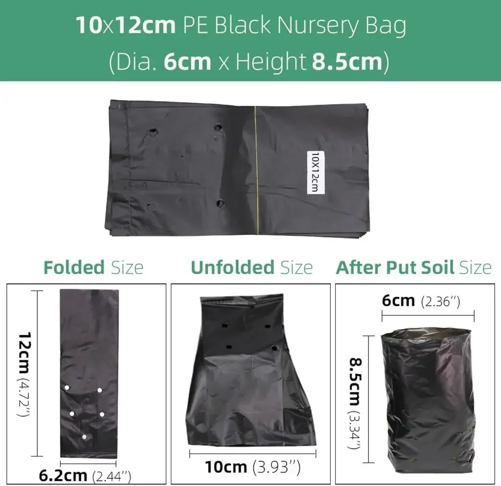 100/200PCS 14 Sizes Black Plastic Nursery Bags Plant Grow Bags for Fruiter Vegetables Chili Seed Starter Seedling Transplant Pot