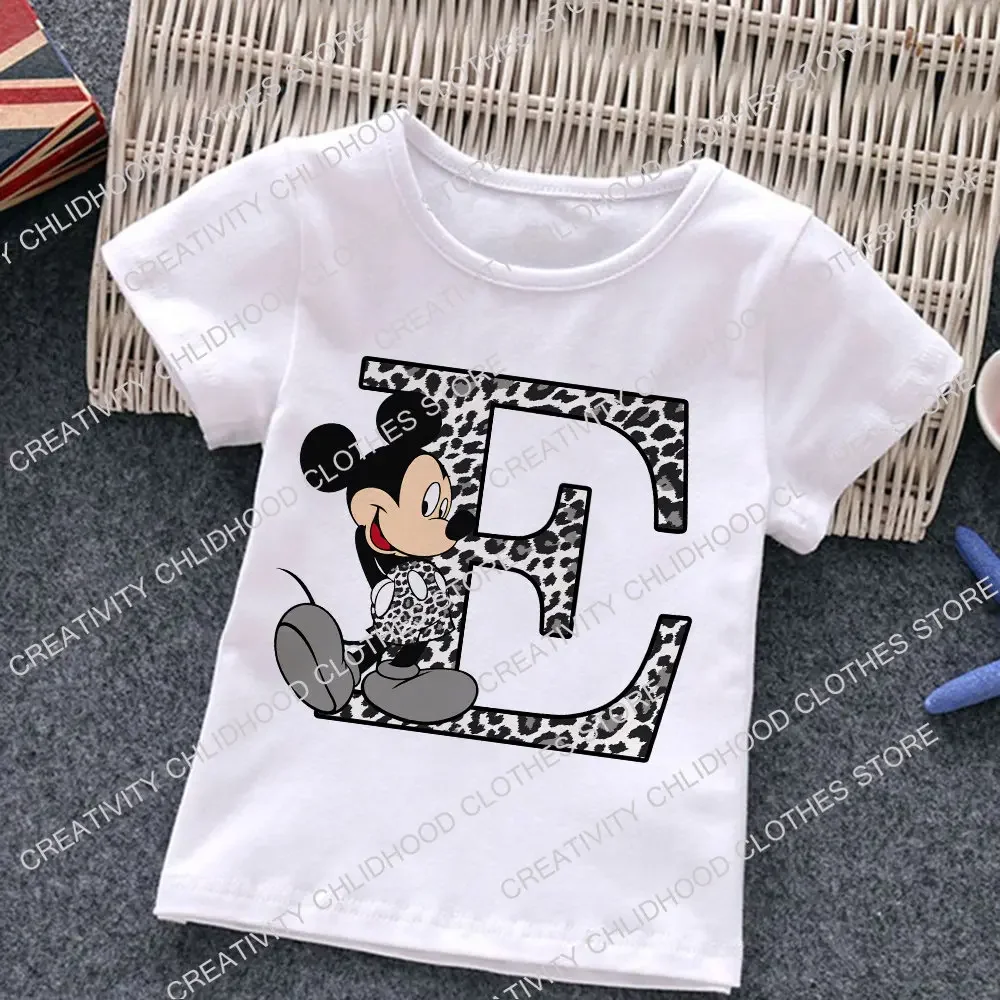 Mickey Mouse Children T-Shirt Letter A B C D Name Combination Tee Shirts Disney Cartoons Kawaii Kid Casual Clothes Girl Boy Tops